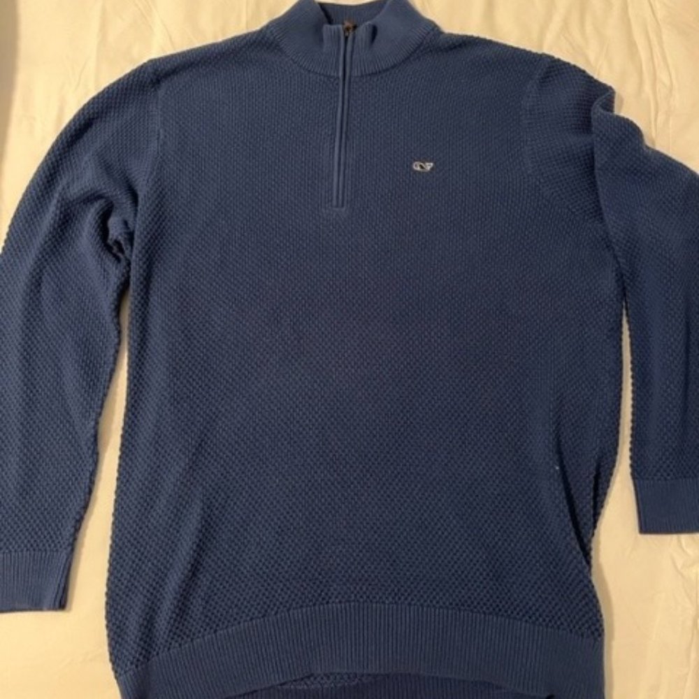 New Vineyard Vines Quarter Zip Waffle Knit Blue XL Sweater
